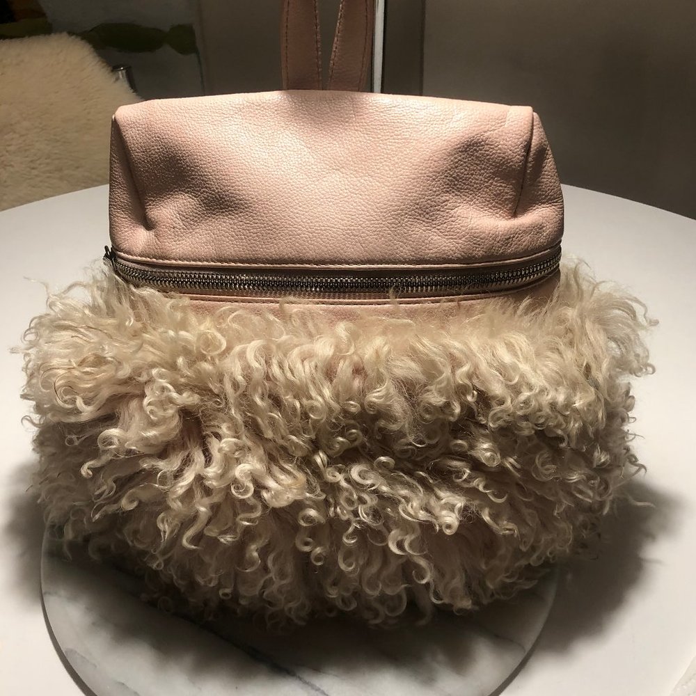KARA Baby Pink Shearling Backpack